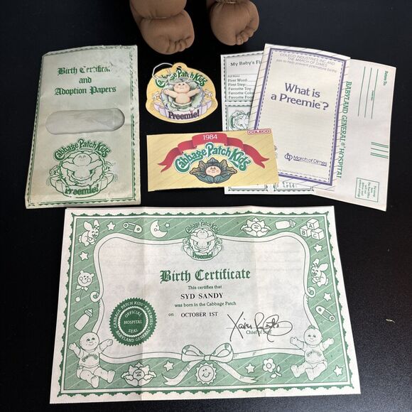 1985 Cabbage Patch Kid AA Preemie Brown Tuft Brown Eyes HM #1 OK Factory - Picture 2 of 14